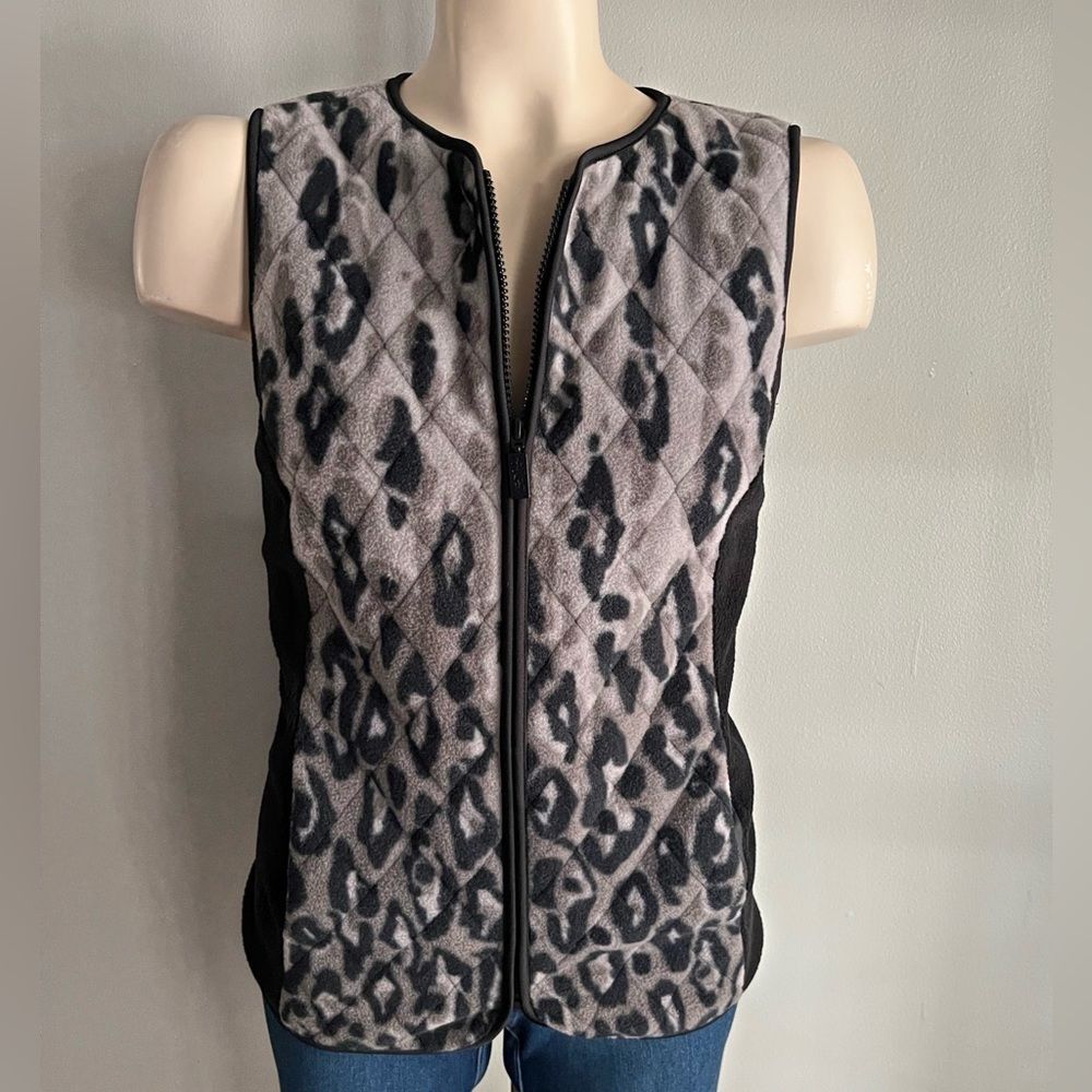Bob Mackie Leopard Print Vest XS Black Gray Animal Print Zip Up Y2K